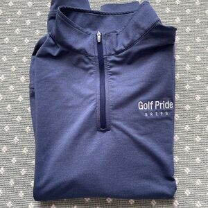 Peter Millar 1/4 zip with Golf Pride Grips logo, navy, size large